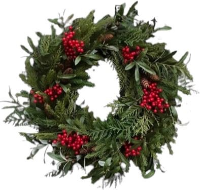 Natural Wreath with Red Berry - Flowers Box London