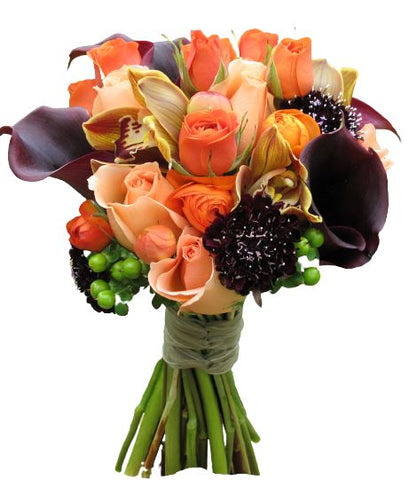 Orange and Burgundy Bridal Bouquet