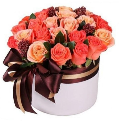 Orange and Peach Roses Hat Box