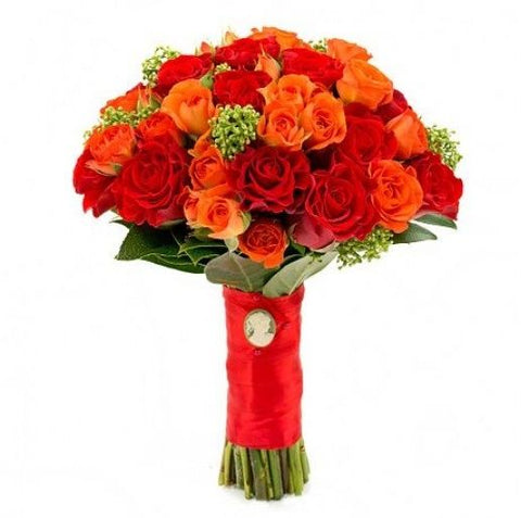 Orange and Red Roses Bridal Bouquet