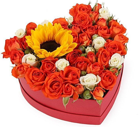 Orange and Sunflowers Heart Box