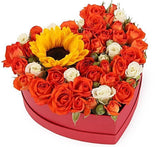 Orange and Sunflowers Heart Box - Flowers Box London