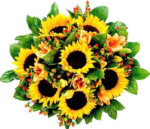 Orange Lily & Sunflowers Bouquet - Flowers Box London