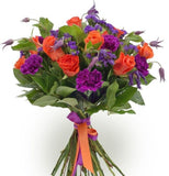 Orange Roses in Purple Bouquet