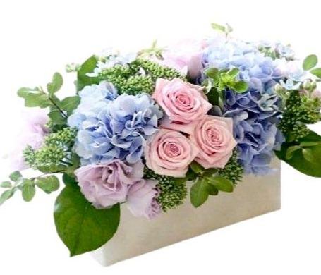 Pastel Box with Blue Hydrangea