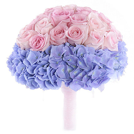 Pastel Hydrangea with Pink Roses Bridal Bouquet