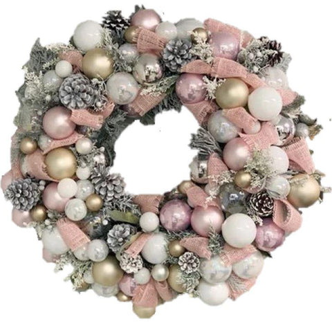 Pastel Pink Christmas Wreath - Flowers Box London
