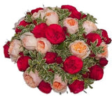 Peach and Red Luxury Garden Roses Bouquet - Flowers Box London