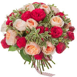 Peach and Red Luxury Garden Roses Bouquet - Flowers Box London