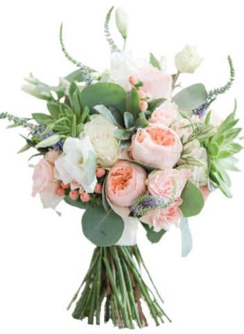 Peach Garden Roses and Succulent Bridal Bouquet