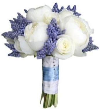 Peonies and Blue Muscari Bridal Bouquet