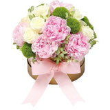 Peony and White Roses Hat Box - Flowers Box London