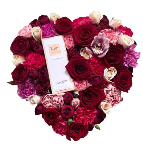 Perfume in Flowers Heart Box - Flowers Box London