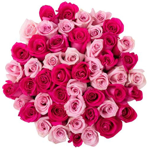 Pink and Cerise Roses Bouquet - Flowers Box London