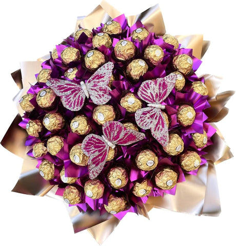 Pink and Gold Chocolate Bouquet with Butterfly - Flowers Box London