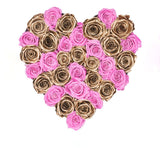 Pink and Gold Roses in Heart Box
