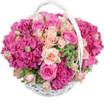 Pink and Peach Flower Basket - Flowers Box London