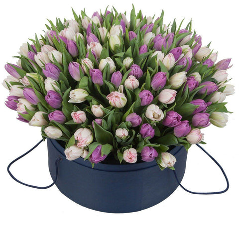 Pink and Purple Tulips Hat Box