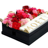 Pink and Red Flowers with Champagne Gift Box