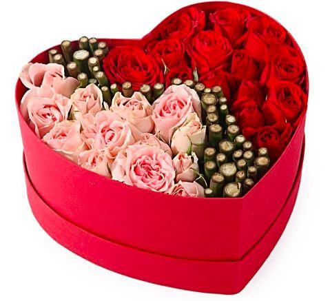 Pink and Red Roses Heart Box