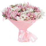 Pink and White Cymbidium Orchids Bouquet - Flowers Box London