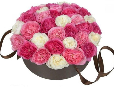 Pink and White Fragrant Garden Roses Box - Flowers Box London