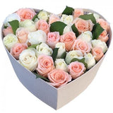 Pink and White Rose in Heart Box