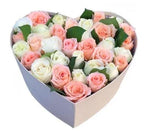 Pink and White Rose in Heart Box