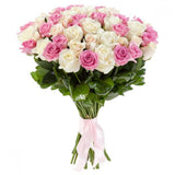 Pink and White Roses Bouquet - Flowers Box London