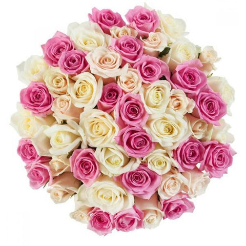Pink and White Roses Bouquet - Flowers Box London
