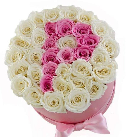 Pink and White Roses Initial Flower Box - Flowers Box London