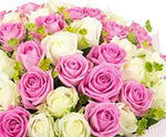 Pink and White Roses with Greenery