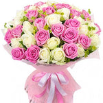 Pink and White Roses with Bupleurum Bouquet - Flowers Box London