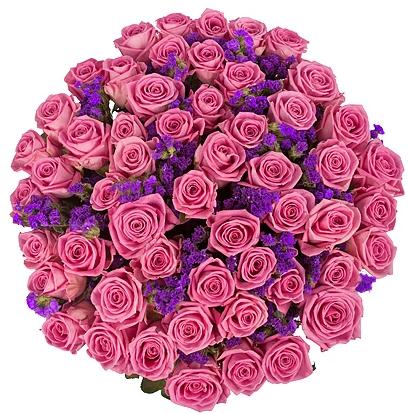 Pink Aqua Roses with Purple Flowers Bouquet – Flowers Box London