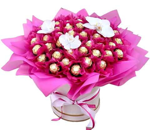 Pink Box of Chocolates with Phalaenopsis Flowers