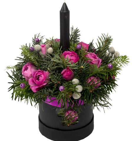Pink Christmas Box with Candle - Flowers Box London