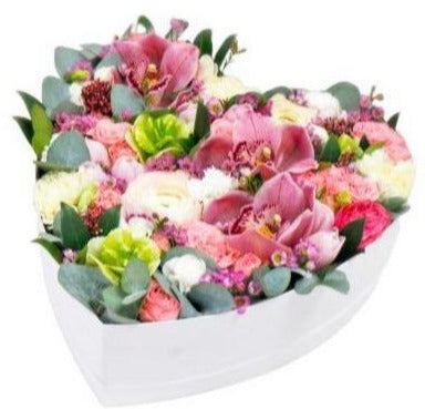 Pink Cymbidium and Tulips Heart Box