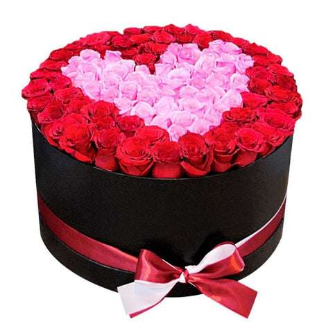 Pink Heart on Red Box - Flowers Box London