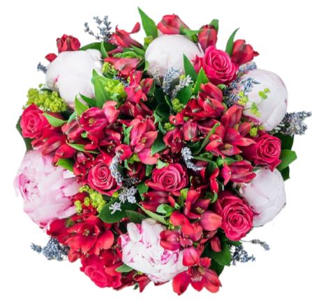 Pink Peonies in Red Bouquet