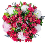 Pink Peonies in Red Bouquet - Flowers Box London