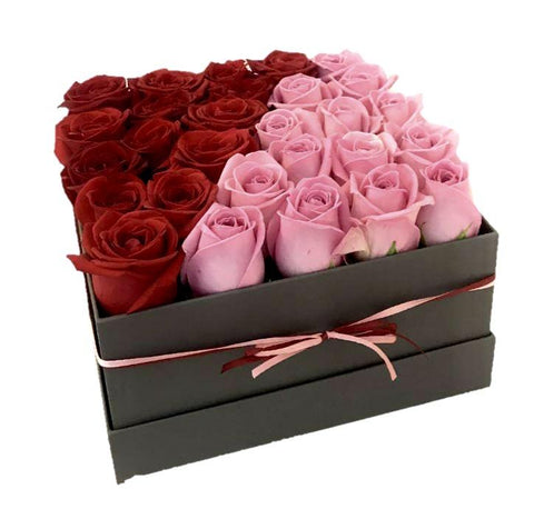 Pink & Red Roses Box - Flowers Box London