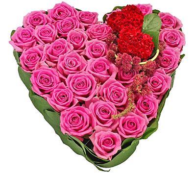 Pink Roses Heart with Carnation Corsage - Flowers Box London