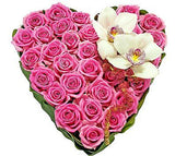 Pink Roses Heart with Orchids Corsage - Flowers Box London