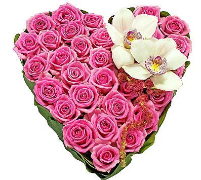 Pink Roses Heart with Orchids Corsage - Flowers Box London