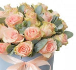 Pink Roses with Eucalyptus Box - Flowers Box London