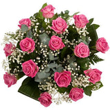 Pink Roses with Gypsophila Bouquet - Flowers Box London