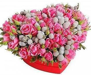 Pink Spray Roses Heart Box