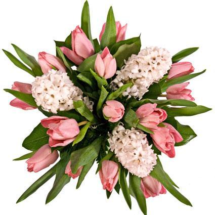 Pink Tulips with Hyacinth Bouquet - Flowers Box London
