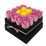 Pink & Yellow Roses Box - Flowers Box London