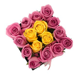 Pink & Yellow Roses Box - Flowers Box London